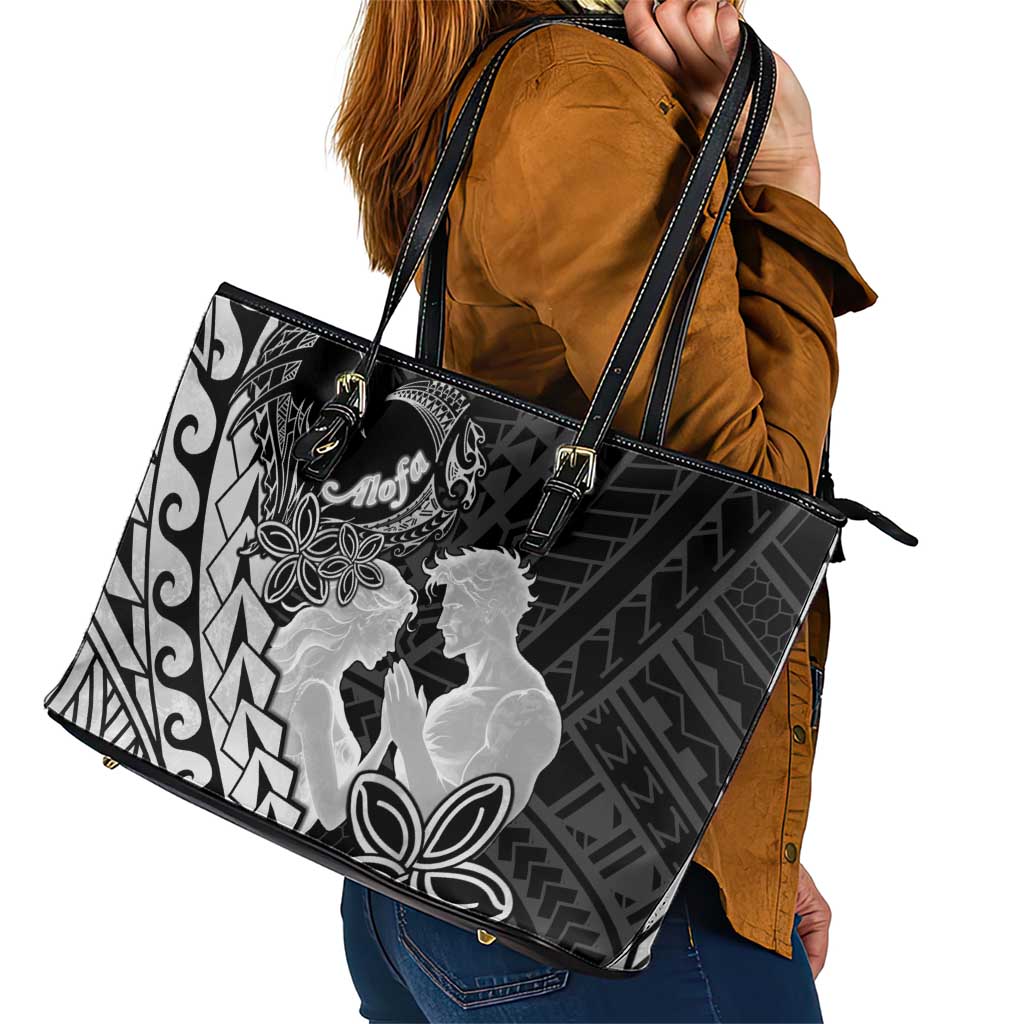 Alofa Samoa Valentine Black Leather Tote Bag Love Is The Greatest Thing LT05 - Polynesian Pride