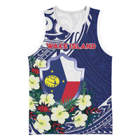 Personalised Wake Island Basketball Jersey Tribal Pattern With Hibiscus Flowers LT05 Unisex Blue - Polynesian Pride