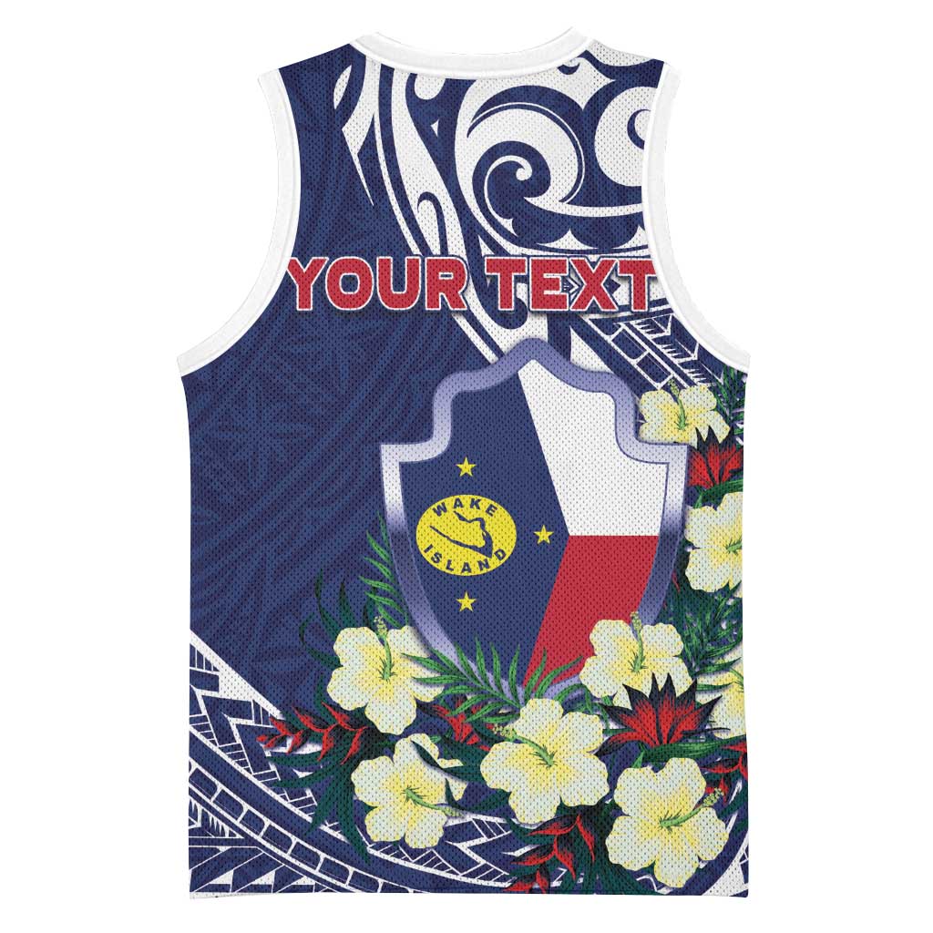 Personalised Wake Island Basketball Jersey Tribal Pattern With Hibiscus Flowers LT05 - Polynesian Pride