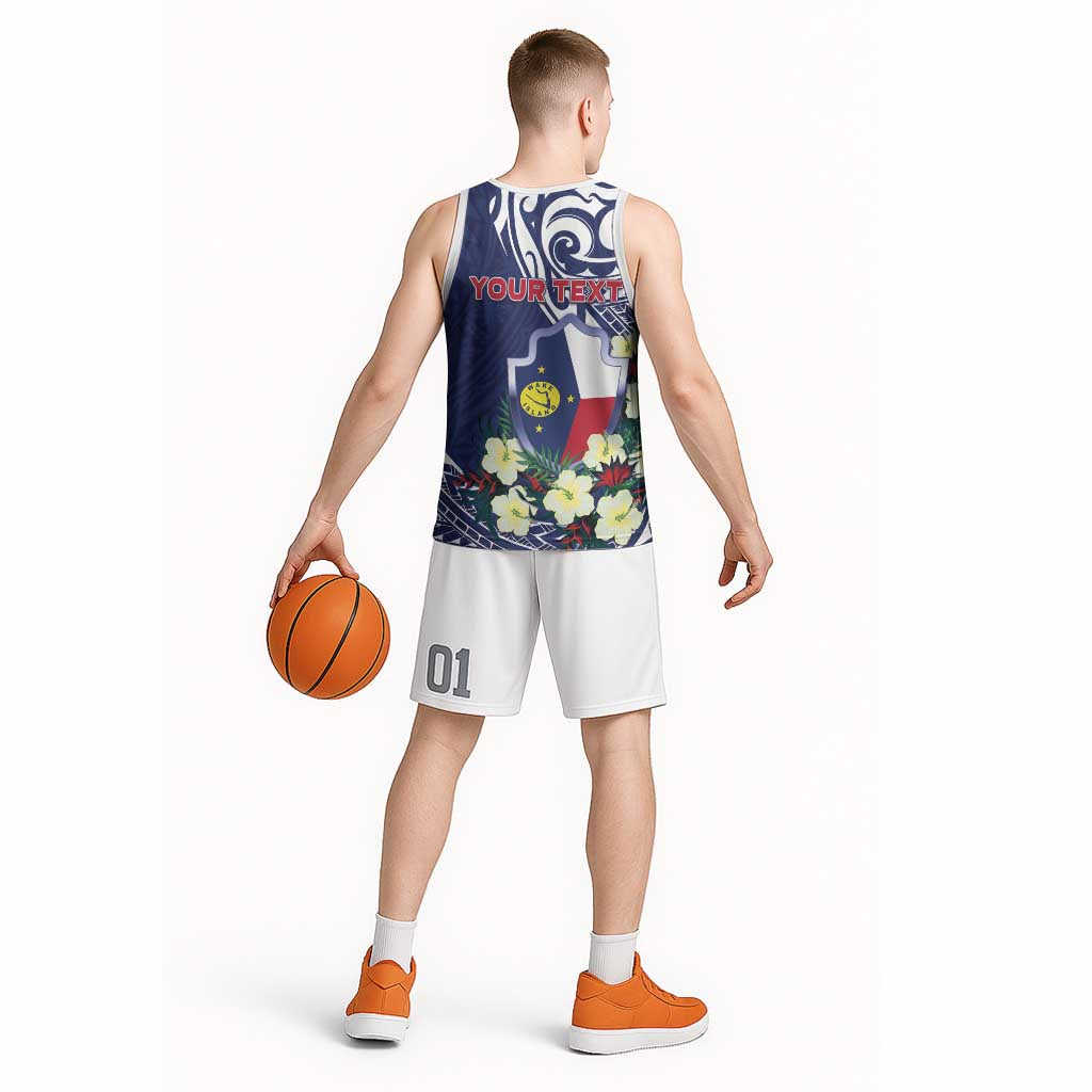 Personalised Wake Island Basketball Jersey Tribal Pattern With Hibiscus Flowers LT05 - Polynesian Pride