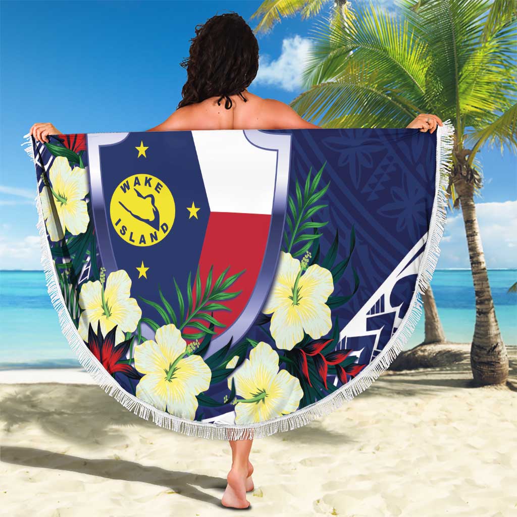 Wake Island Beach Blanket Tribal Pattern With Hibiscus Flowers