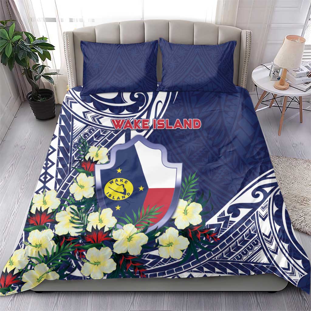 Wake Island Bedding Set Tribal Pattern With Hibiscus Flowers
