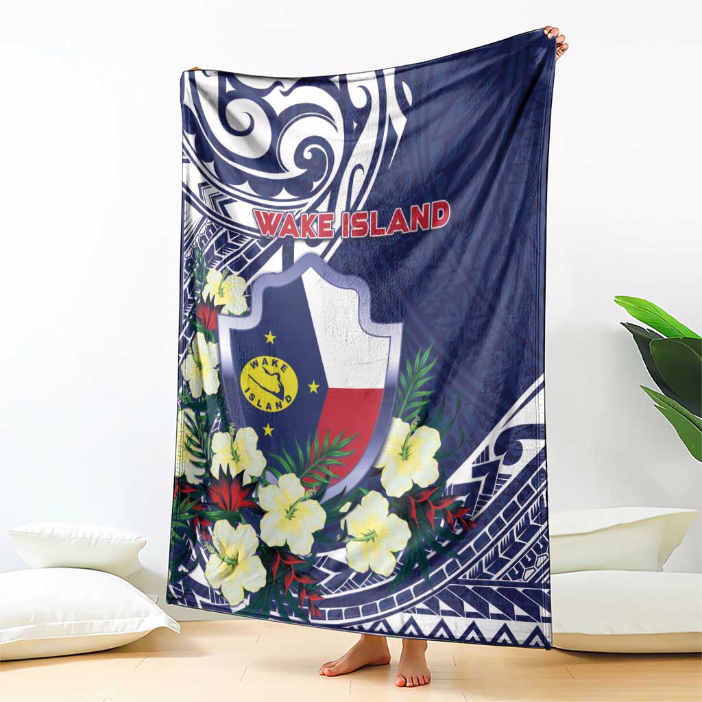 Wake Island Blanket Tribal Pattern With Hibiscus Flowers