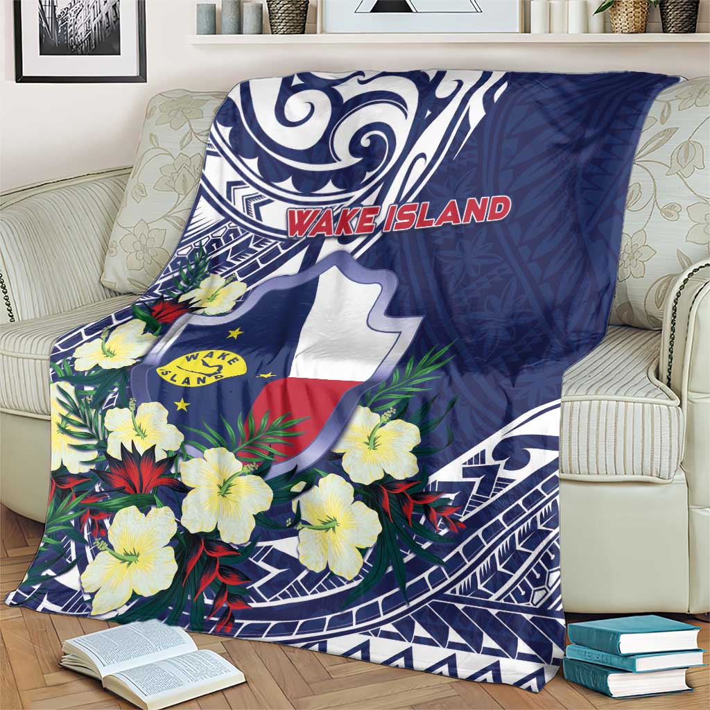 Wake Island Blanket Tribal Pattern With Hibiscus Flowers