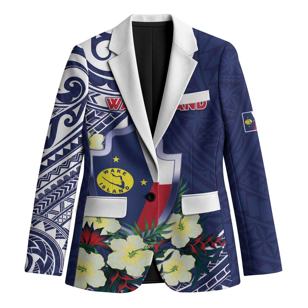 Personalised Wake Island Blazer Tribal Pattern With Hibiscus Flowers