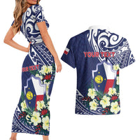 Personalised Wake Island Couples Matching Short Sleeve Bodycon Dress and Hawaiian Shirt Tribal Pattern With Hibiscus Flowers LT05 - Polynesian Pride