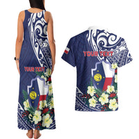 Personalised Wake Island Couples Matching Tank Maxi Dress and Hawaiian Shirt Tribal Pattern With Hibiscus Flowers LT05 - Polynesian Pride