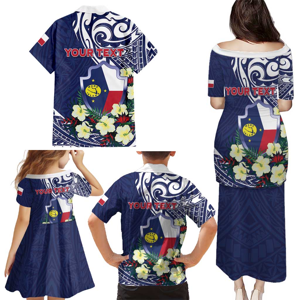 Personalised Wake Island Family Matching Puletasi and Hawaiian Shirt Tribal Pattern With Hibiscus Flowers LT05 - Polynesian Pride