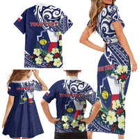 Personalised Wake Island Family Matching Short Sleeve Bodycon Dress and Hawaiian Shirt Tribal Pattern With Hibiscus Flowers LT05 - Polynesian Pride