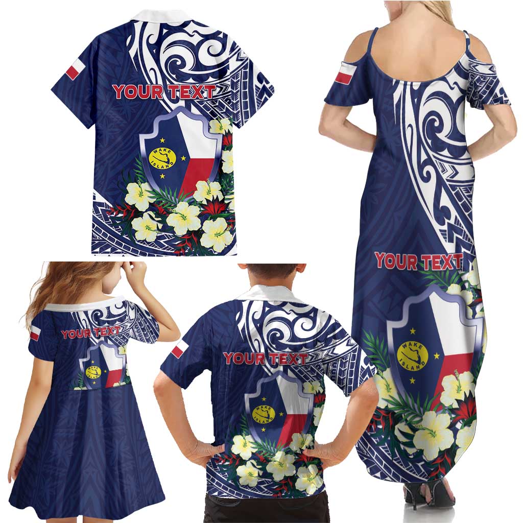 Personalised Wake Island Family Matching Summer Maxi Dress and Hawaiian Shirt Tribal Pattern With Hibiscus Flowers LT05 - Polynesian Pride