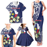Personalised Wake Island Family Matching Tank Maxi Dress and Hawaiian Shirt Tribal Pattern With Hibiscus Flowers LT05 - Polynesian Pride