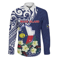 Personalised Wake Island Family Matching Tank Maxi Dress and Hawaiian Shirt Tribal Pattern With Hibiscus Flowers LT05 Dad's Shirt - Long Sleeve Blue - Polynesian Pride