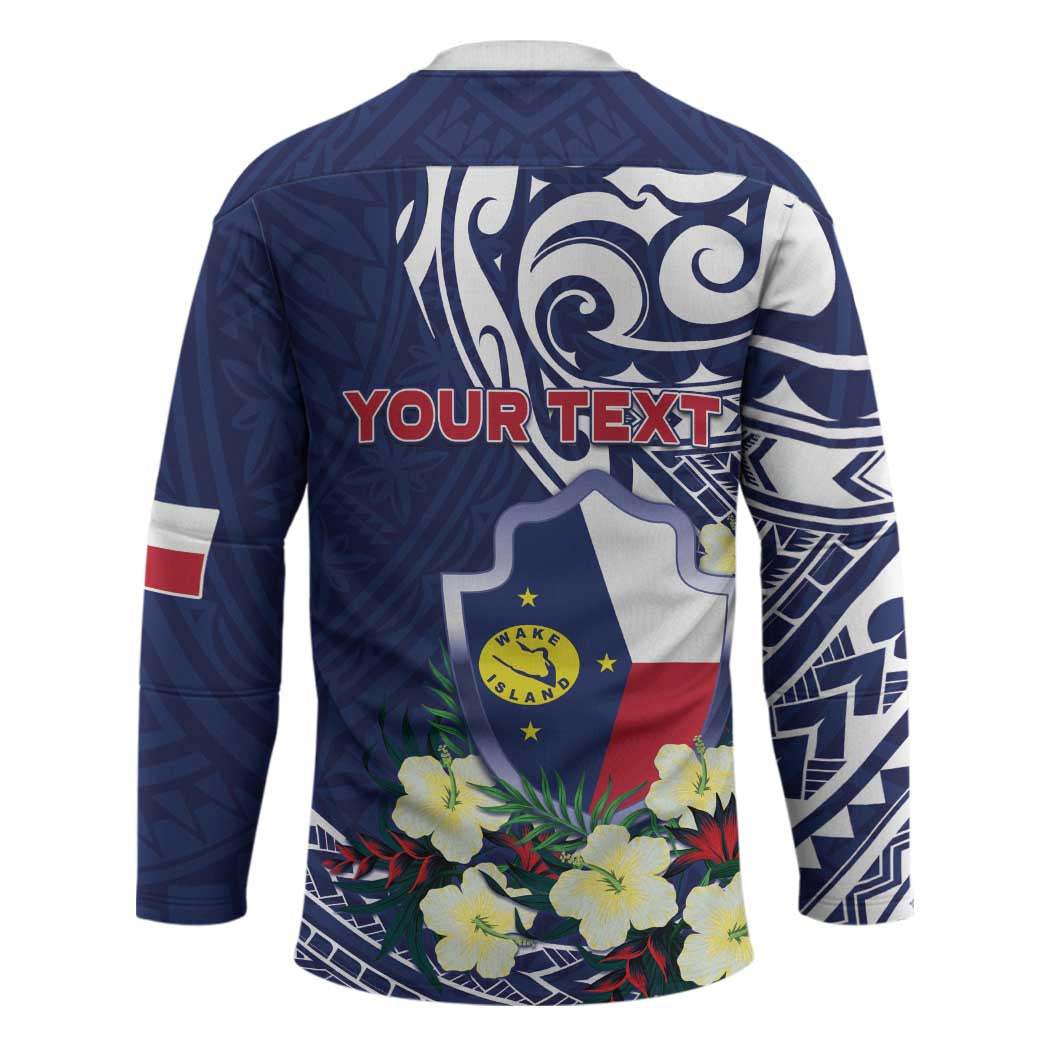 Personalised Wake Island Hockey Jersey Tribal Pattern With Hibiscus Flowers