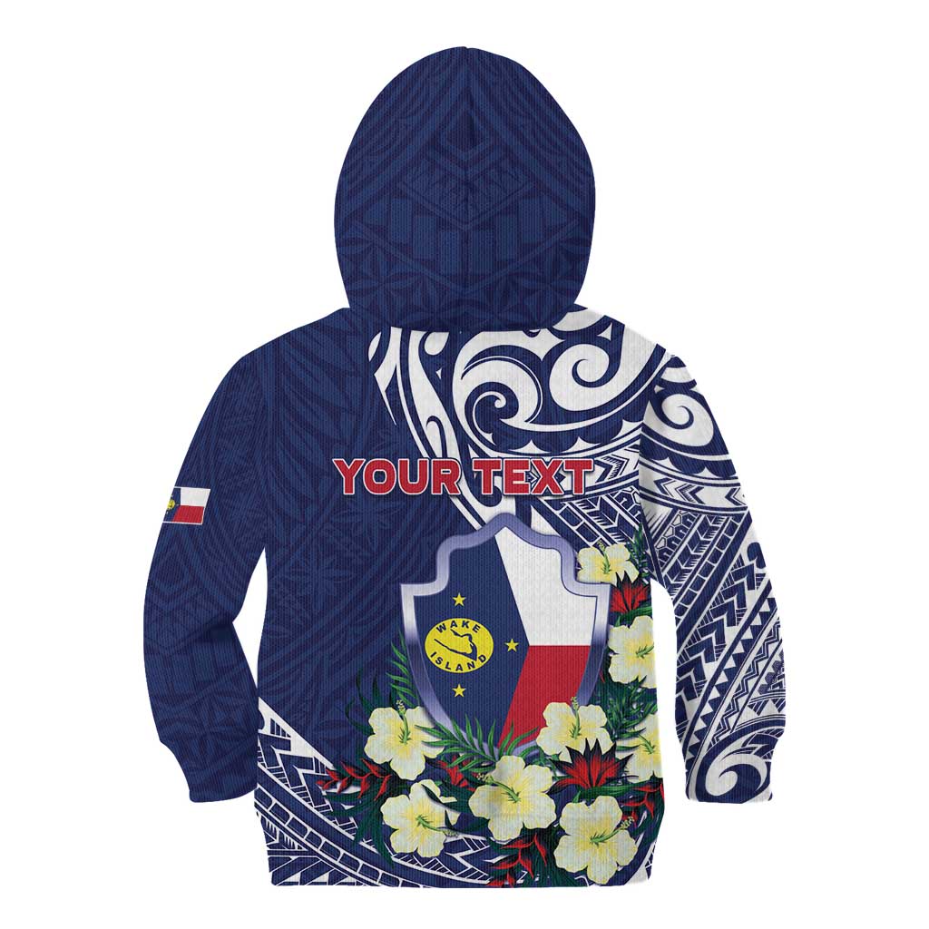 Personalised Wake Island Kid Hoodie Tribal Pattern With Hibiscus Flowers
