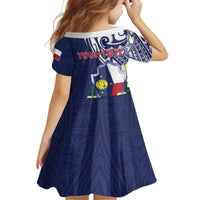 Personalised Wake Island Kid Short Sleeve Dress Tribal Pattern With Hibiscus Flowers LT05 - Polynesian Pride