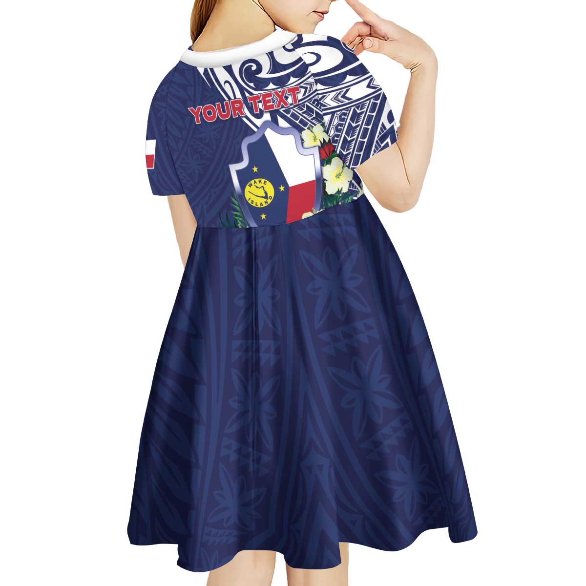 Personalised Wake Island Kid Short Sleeve Dress Tribal Pattern With Hibiscus Flowers LT05 - Polynesian Pride