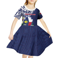 Personalised Wake Island Kid Short Sleeve Dress Tribal Pattern With Hibiscus Flowers LT05 - Polynesian Pride