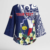 Personalised Wake Island Kimono Sleeve Blouse Tribal Pattern With Hibiscus Flowers LT05 - Polynesian Pride