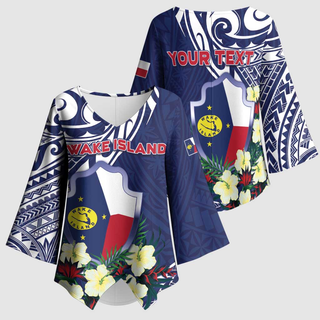 Personalised Wake Island Kimono Sleeve Blouse Tribal Pattern With Hibiscus Flowers LT05 - Polynesian Pride