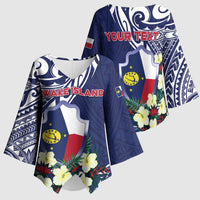 Personalised Wake Island Kimono Sleeve Blouse Tribal Pattern With Hibiscus Flowers LT05 - Polynesian Pride