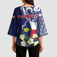 Personalised Wake Island Kimono Sleeve Blouse Tribal Pattern With Hibiscus Flowers LT05 - Polynesian Pride