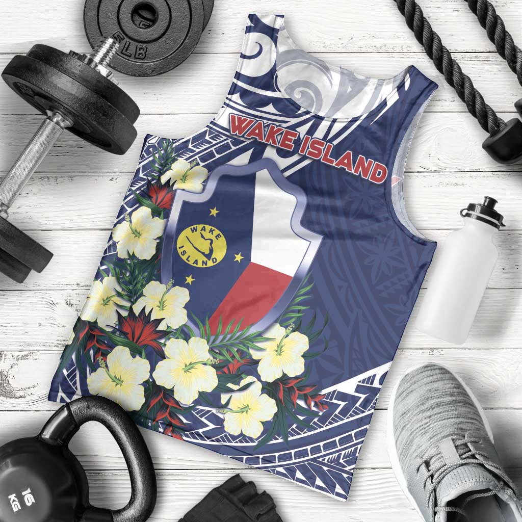 Personalised Wake Island Men Tank Top Tribal Pattern With Hibiscus Flowers LT05 - Polynesian Pride