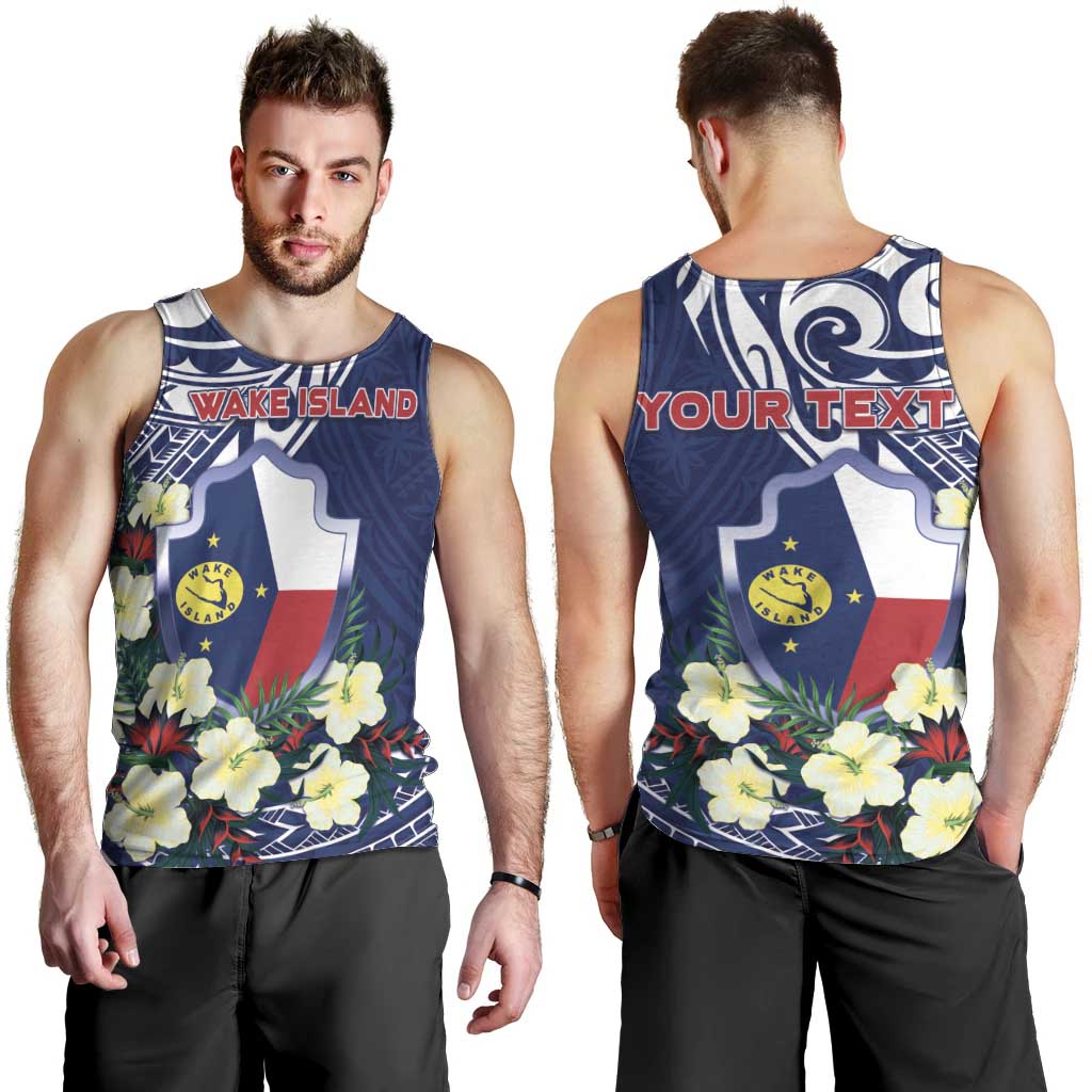 Personalised Wake Island Men Tank Top Tribal Pattern With Hibiscus Flowers LT05 - Polynesian Pride