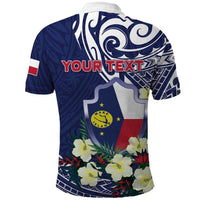 Personalised Wake Island Polo Shirt Tribal Pattern With Hibiscus Flowers