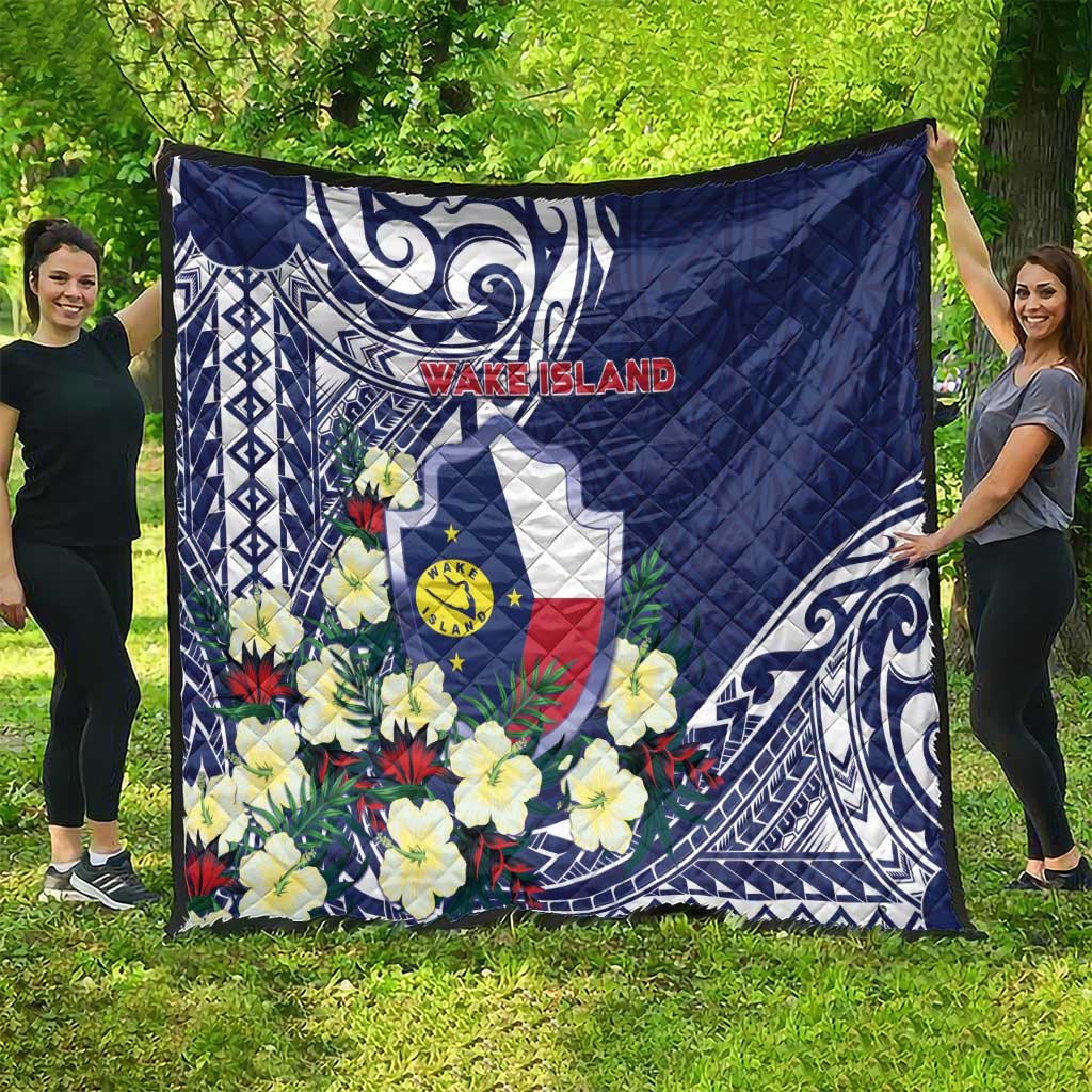 Wake Island Quilt Tribal Pattern With Hibiscus Flowers