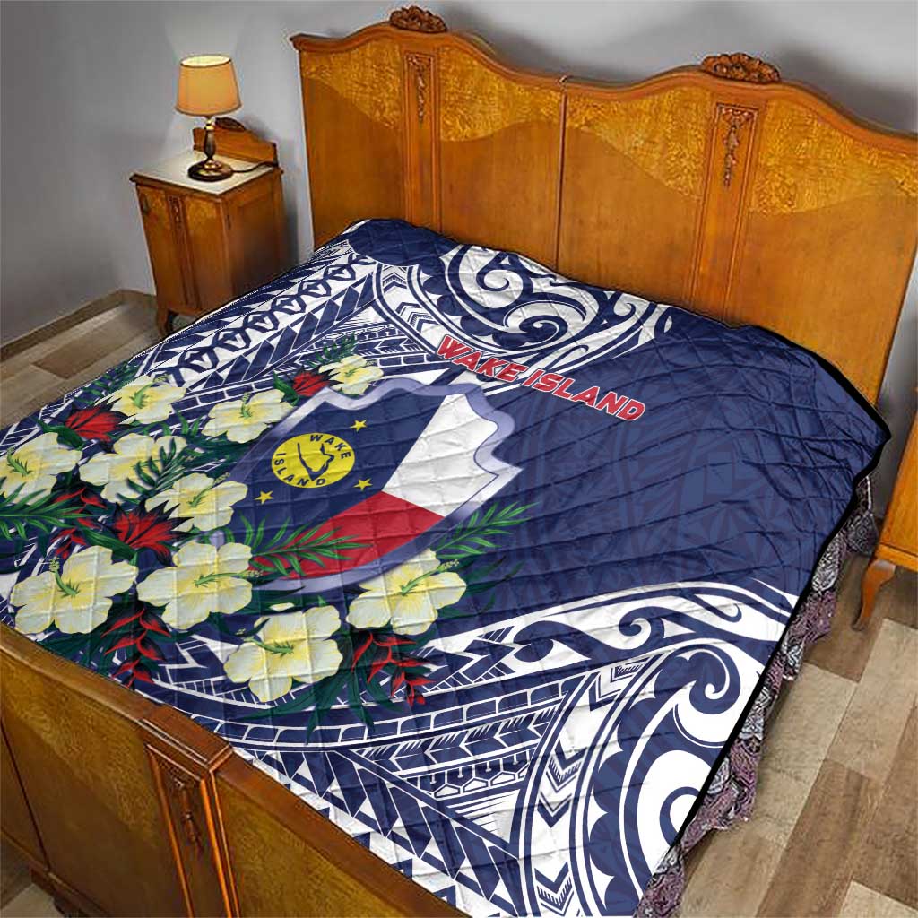 Wake Island Quilt Tribal Pattern With Hibiscus Flowers