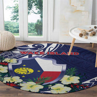 Wake Island Round Carpet Tribal Pattern With Hibiscus Flowers