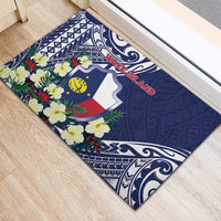 Wake Island Rubber Doormat Tribal Pattern With Hibiscus Flowers