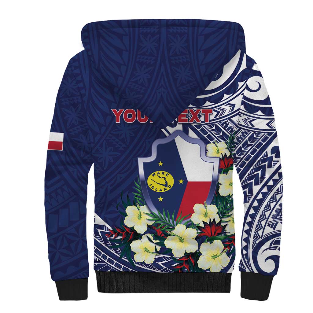 Personalised Wake Island Sherpa Hoodie Tribal Pattern With Hibiscus Flowers LT05 - Polynesian Pride