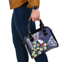 Wake Island Shoulder Handbag Tribal Pattern With Hibiscus Flowers