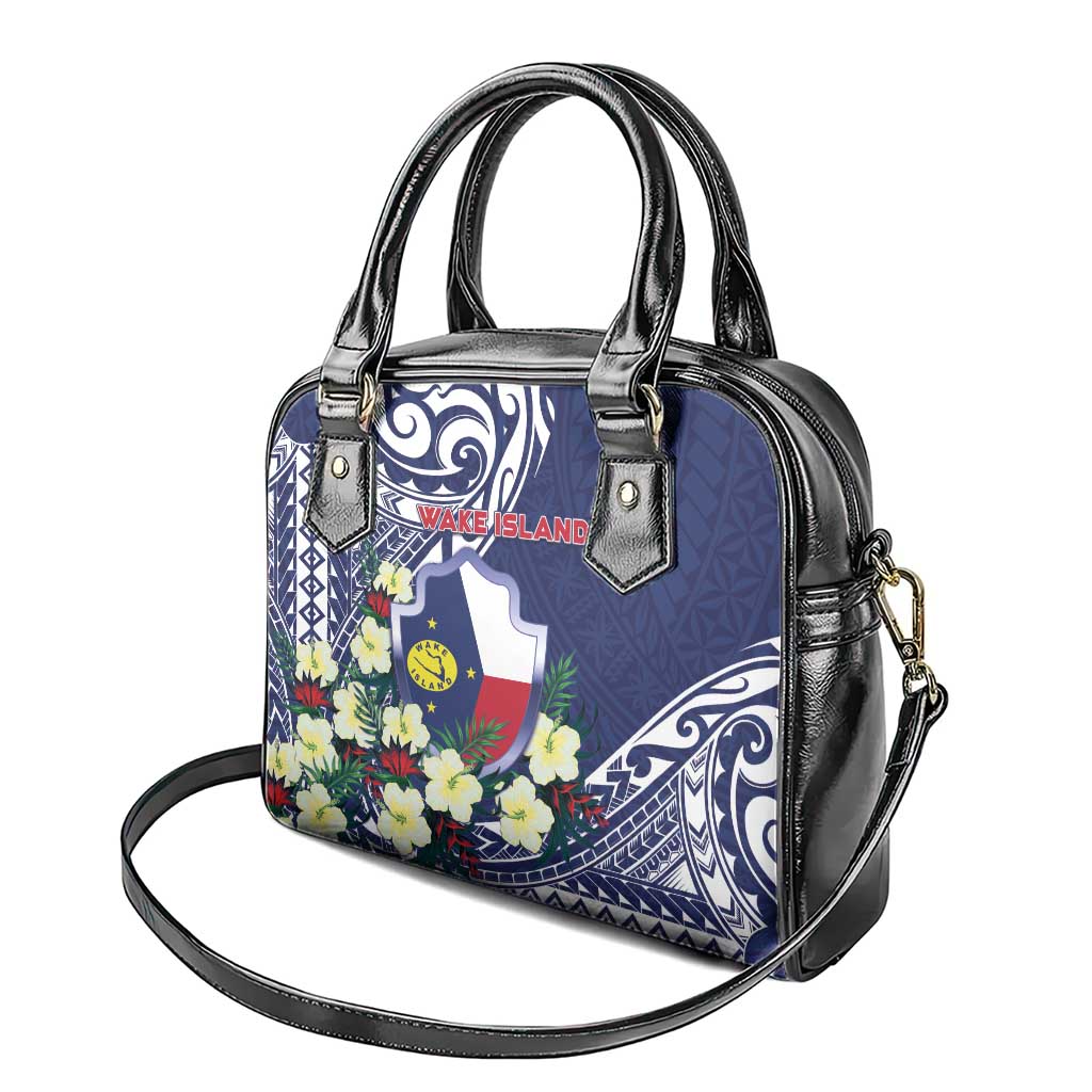 Wake Island Shoulder Handbag Tribal Pattern With Hibiscus Flowers