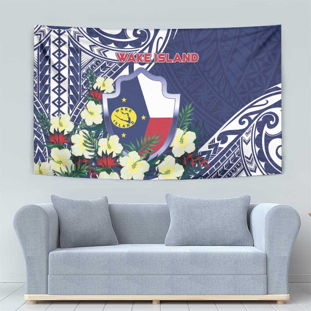 Wake Island Tapestry Tribal Pattern With Hibiscus Flowers
