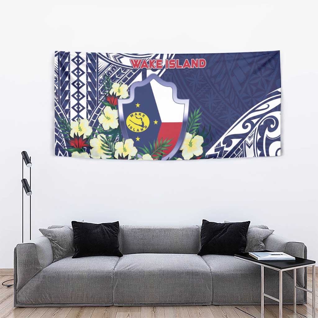 Wake Island Tapestry Tribal Pattern With Hibiscus Flowers