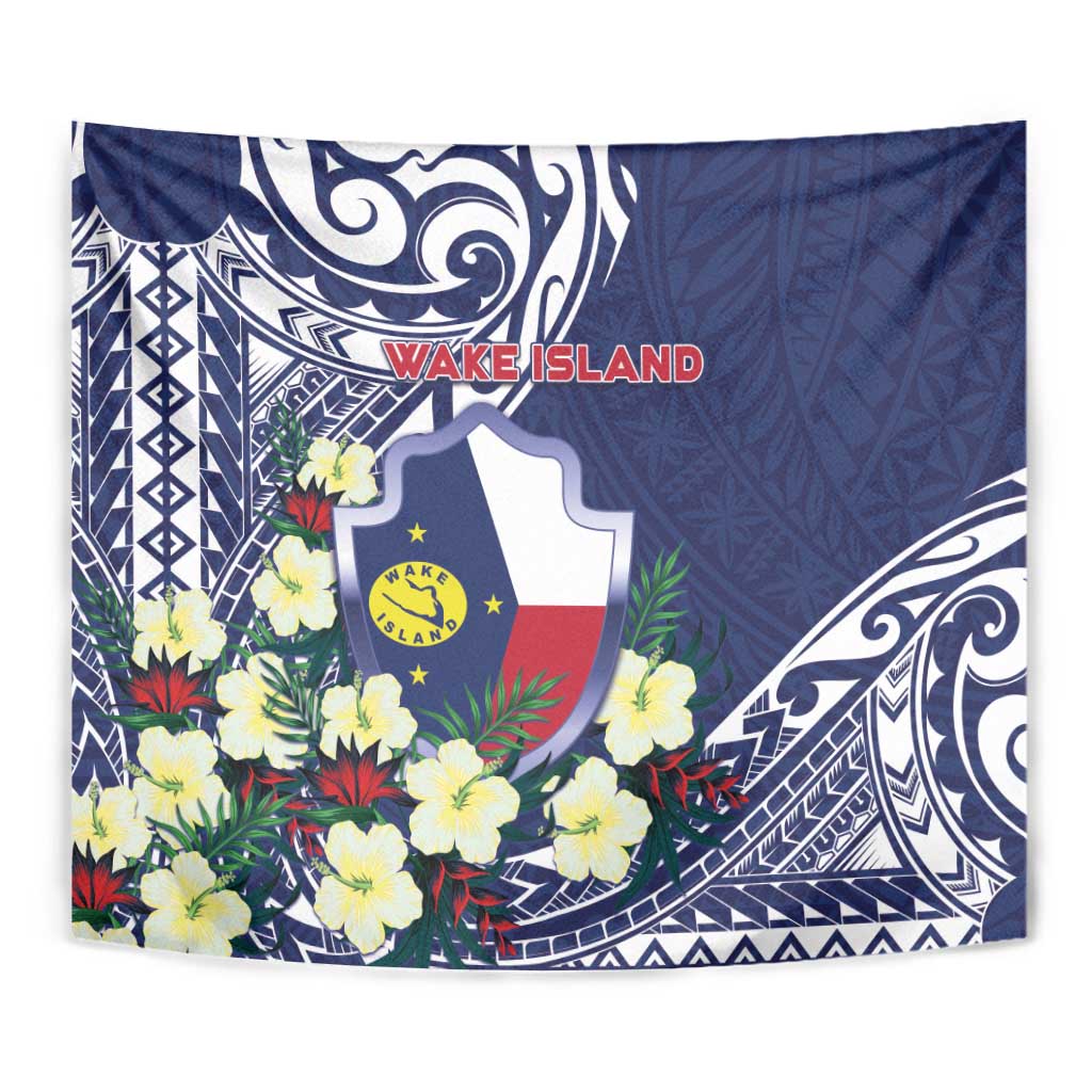 Wake Island Tapestry Tribal Pattern With Hibiscus Flowers