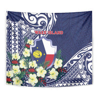 Wake Island Tapestry Tribal Pattern With Hibiscus Flowers