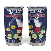 Personalised Wake Island Tumbler Cup Tribal Pattern With Hibiscus Flowers LT05 Blue - Polynesian Pride