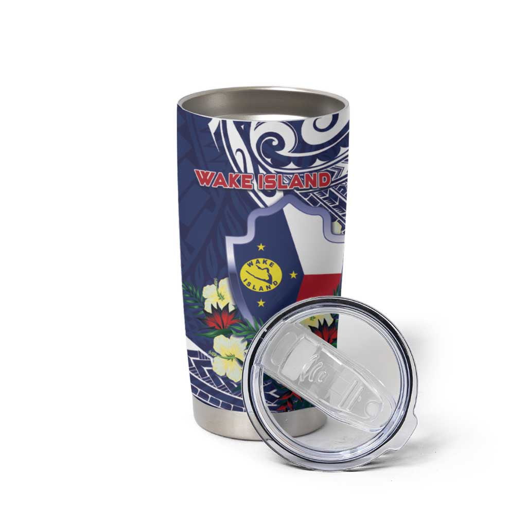 Personalised Wake Island Tumbler Cup Tribal Pattern With Hibiscus Flowers LT05 - Polynesian Pride