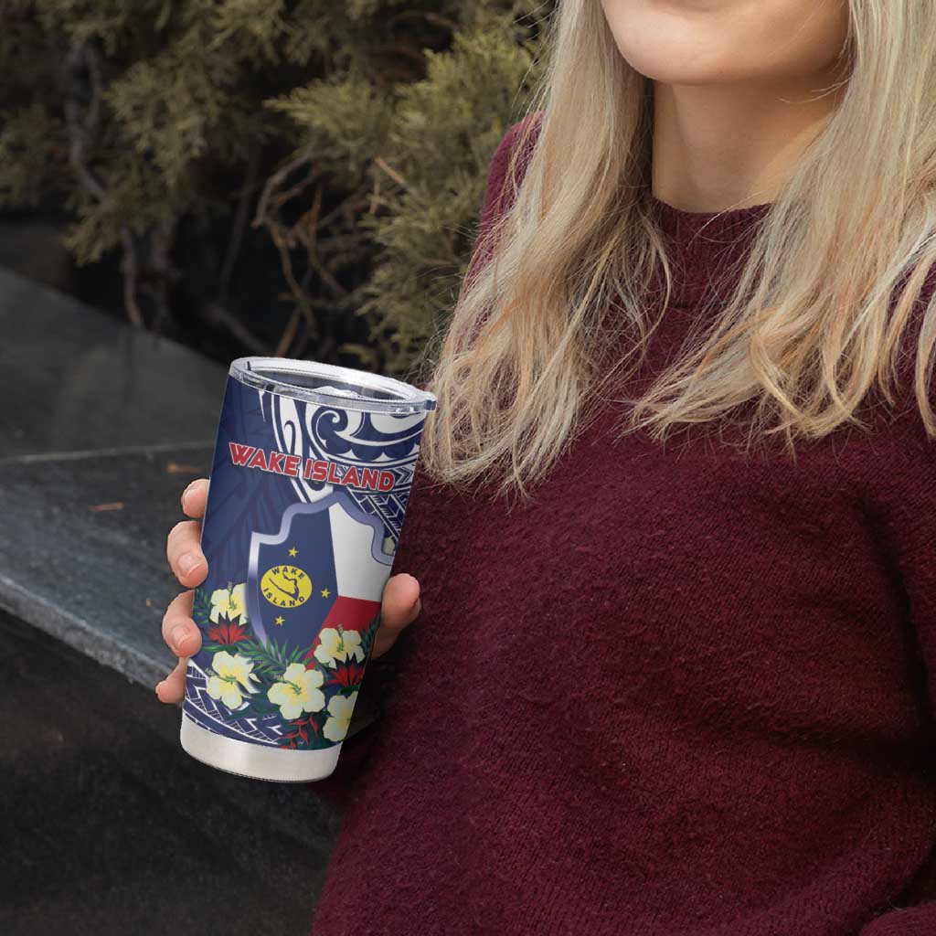 Personalised Wake Island Tumbler Cup Tribal Pattern With Hibiscus Flowers LT05 - Polynesian Pride