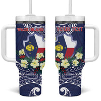 Personalised Wake Island Tumbler With Handle Tribal Pattern With Hibiscus Flowers LT05 One Size: 40 oz Blue - Polynesian Pride
