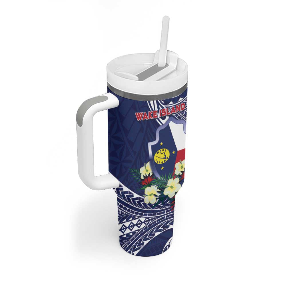 Personalised Wake Island Tumbler With Handle Tribal Pattern With Hibiscus Flowers LT05 - Polynesian Pride