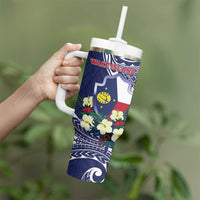 Personalised Wake Island Tumbler With Handle Tribal Pattern With Hibiscus Flowers LT05 - Polynesian Pride