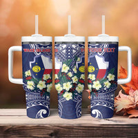 Personalised Wake Island Tumbler With Handle Tribal Pattern With Hibiscus Flowers LT05 - Polynesian Pride