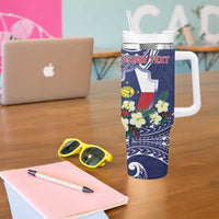 Personalised Wake Island Tumbler With Handle Tribal Pattern With Hibiscus Flowers LT05 - Polynesian Pride