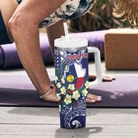Personalised Wake Island Tumbler With Handle Tribal Pattern With Hibiscus Flowers LT05 - Polynesian Pride