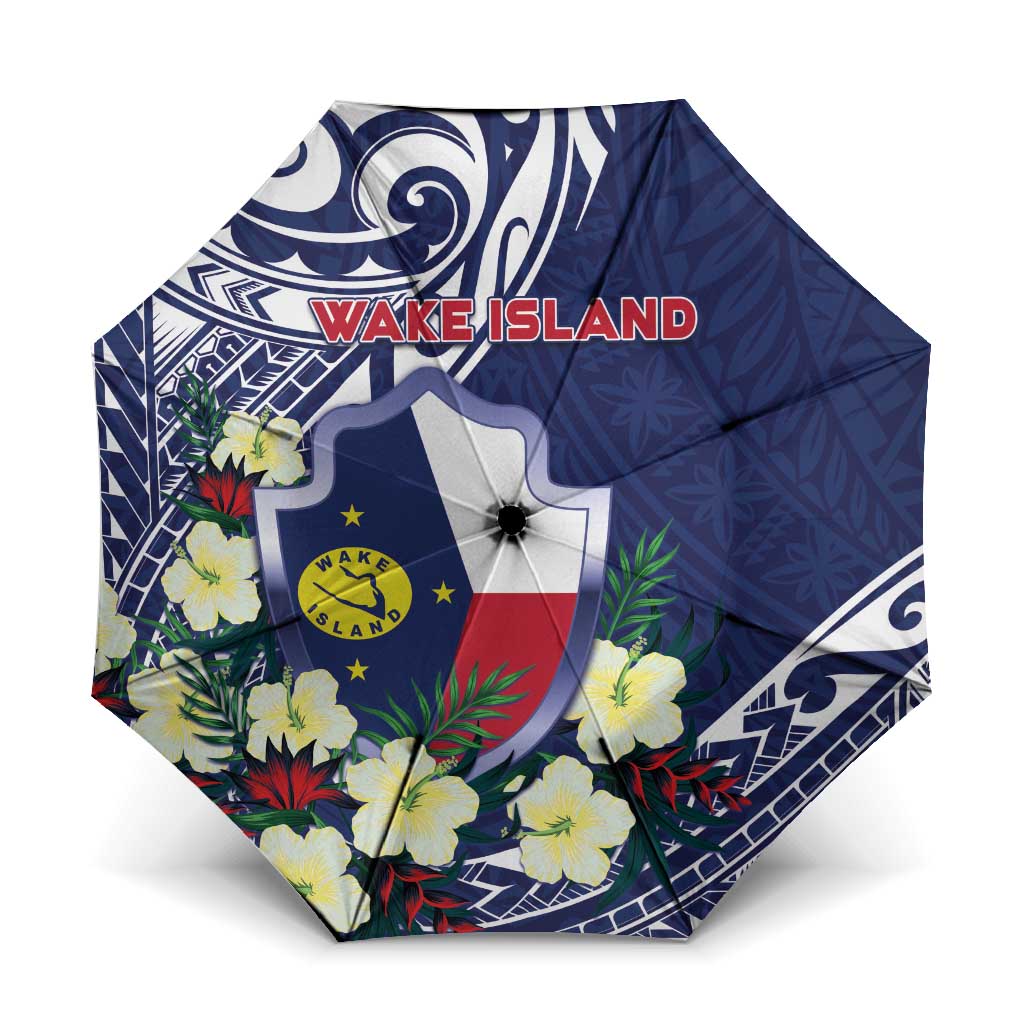 Wake Island Umbrella Tribal Pattern With Hibiscus Flowers