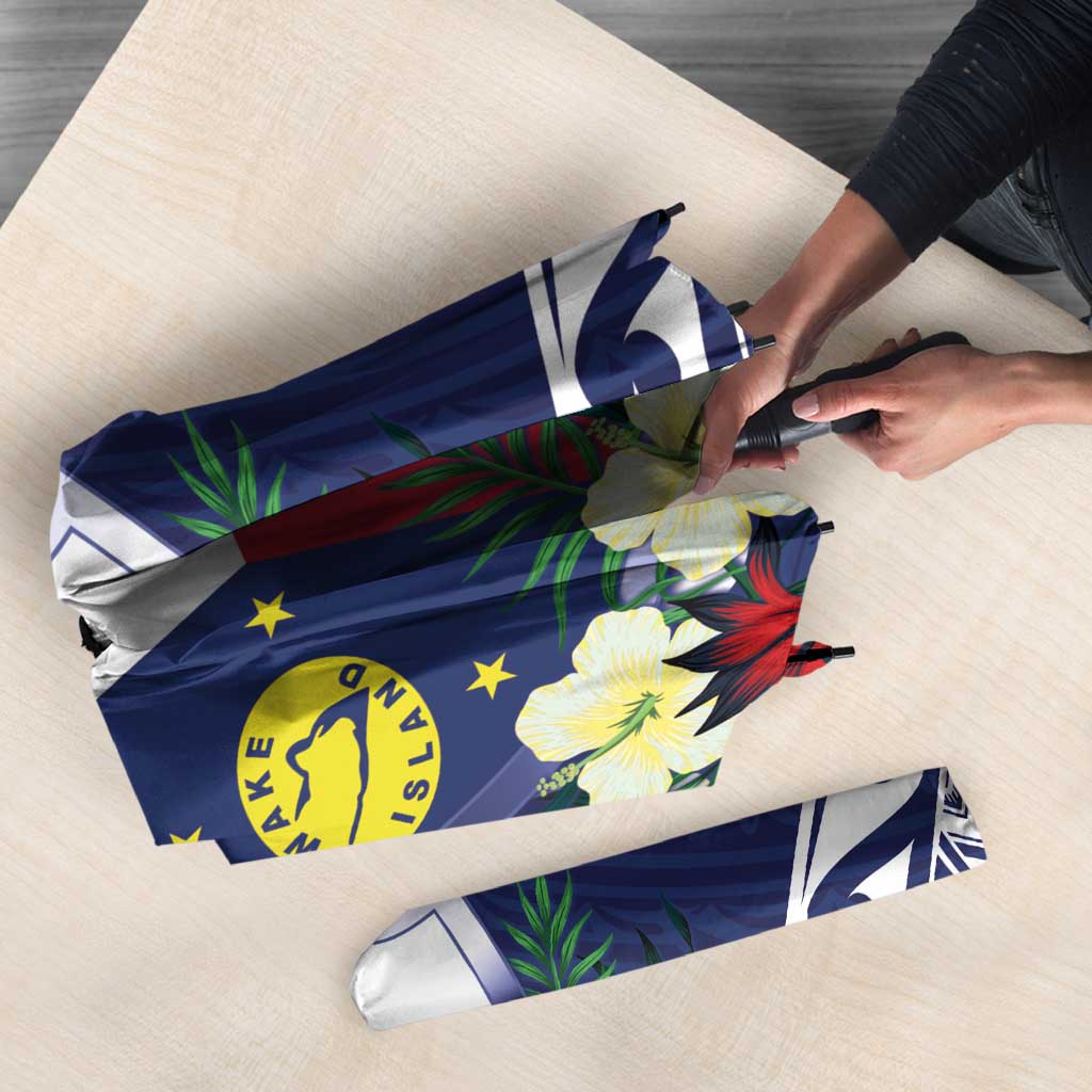 Wake Island Umbrella Tribal Pattern With Hibiscus Flowers